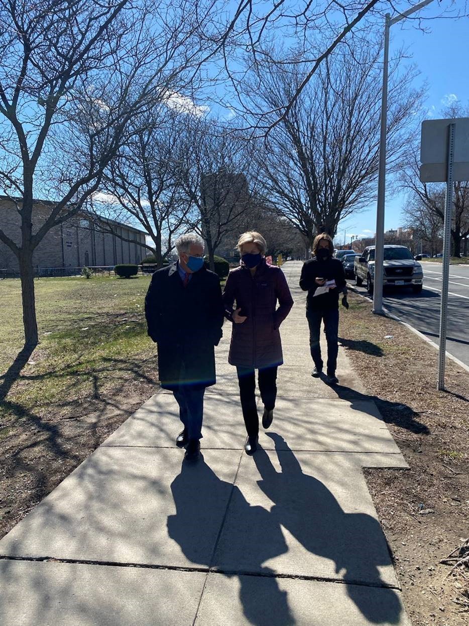 warren walks with admin